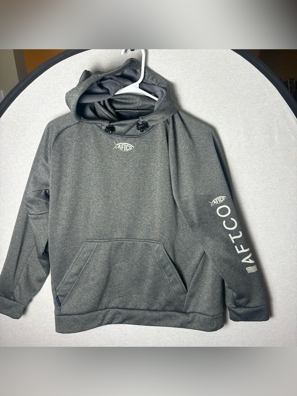 AFTCO Reaper Hoodie Grey Aftech Fishing Tech Performance Fleece Lined Kids XL